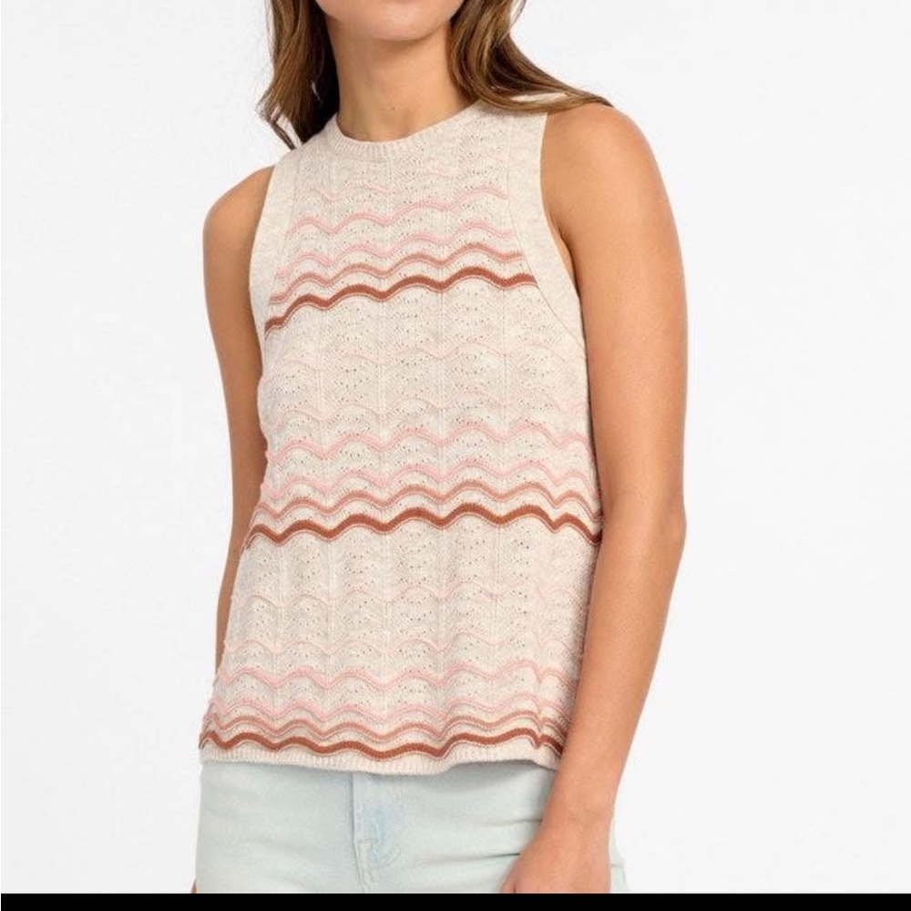 Splendid Size Large Sleeveless Linen Blend Open Knit Bohemian Coastal Casual